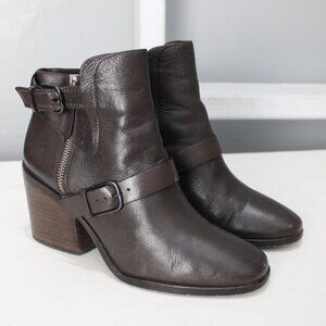 Pour La Victoire Women's Brown Leather Wilson Buckle-Strap Booties Boots Size 8